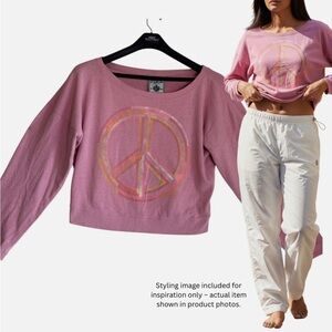 VTG Y2K PINK Victoria's Secret Cropped Wide Neck Sweatshirt Pink Peace Graphic S